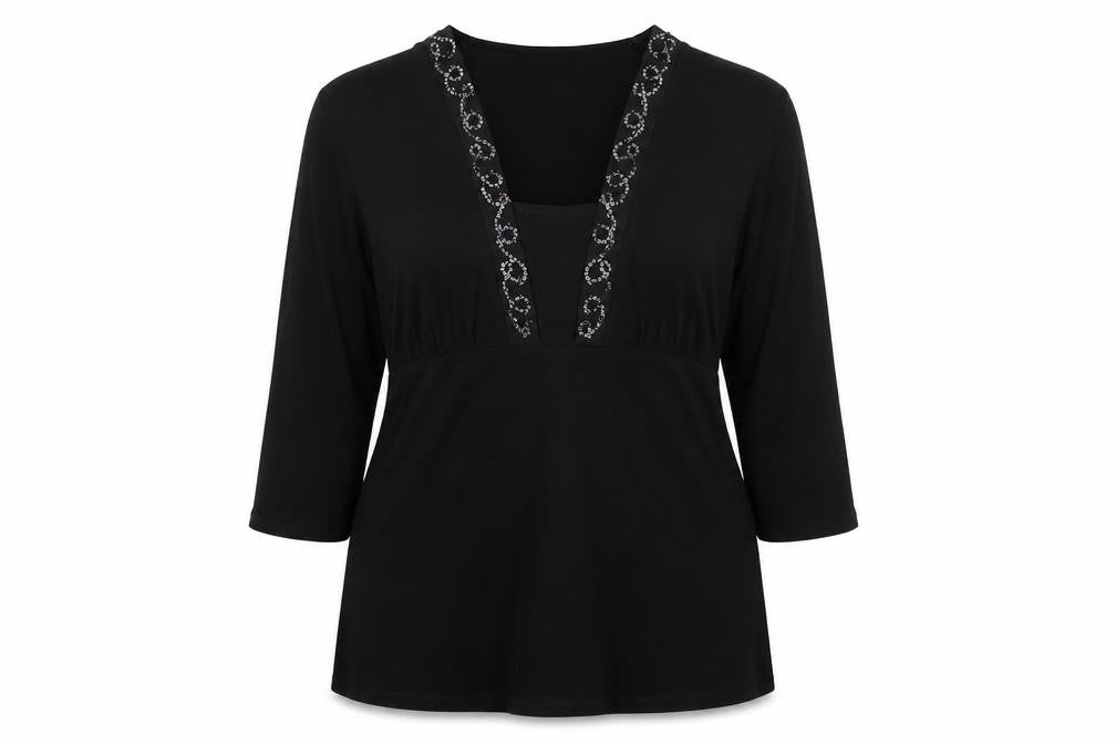 Marks & Spencer Autograph Women Black Sequin V-Neck Tunic UK 18