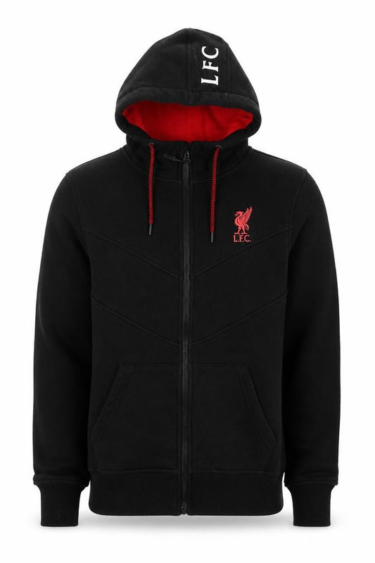 Liverpool FC Men's Black S Full Zip Hoodie Red Lined Football