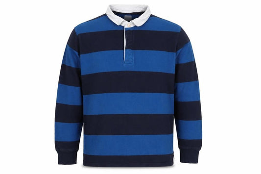 Marks and Spencer Men's Blue XL Striped Long Sleeve Rugby Polo Shirt