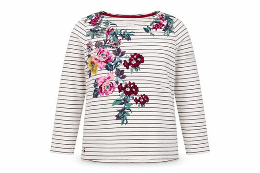 Joules Women's White UK 18 Floral Striped 3/4 Sleeve Jersey T-Shirt