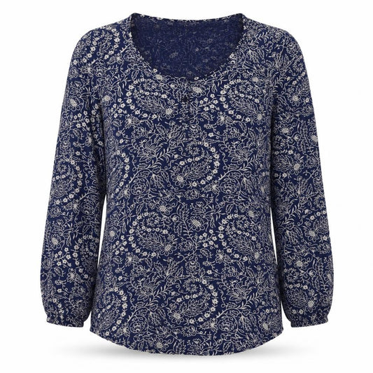 East Women’s Blue Floral V-Neck Long Sleeve Viscose Blouse XS