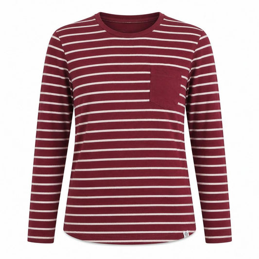 TOG24 Women’s Red White Striped Cotton Long Sleeve Pocket T-Shirt UK 12