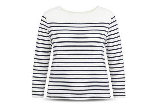 Seasalt Women White Navy Stripe Organic Cotton Boat Neck Top UK 16