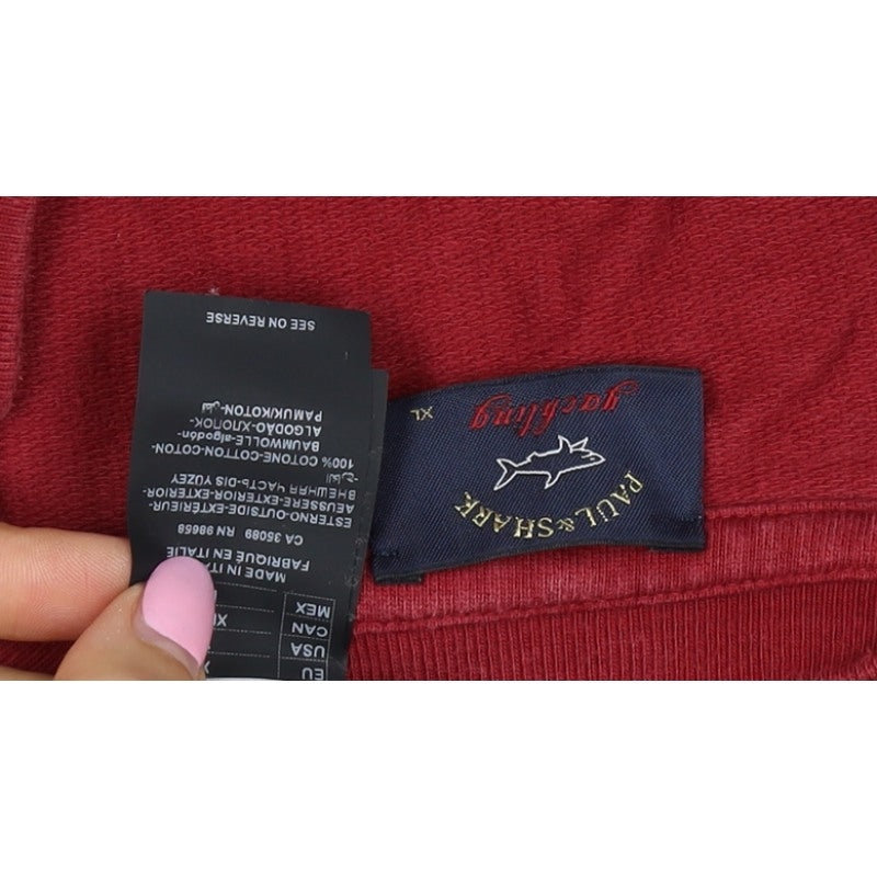 Paul & Shark Men’s Red XL Crew Neck Cotton Pullover Sweatshirt Logo