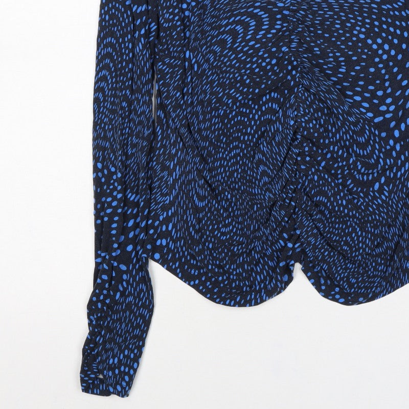 Phase Eight Women’s Blue Geometric Wrap Ruffle Blouse UK 16