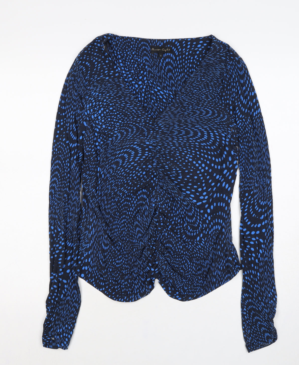Phase Eight Women’s Blue Geometric Wrap Ruffle Blouse UK 16