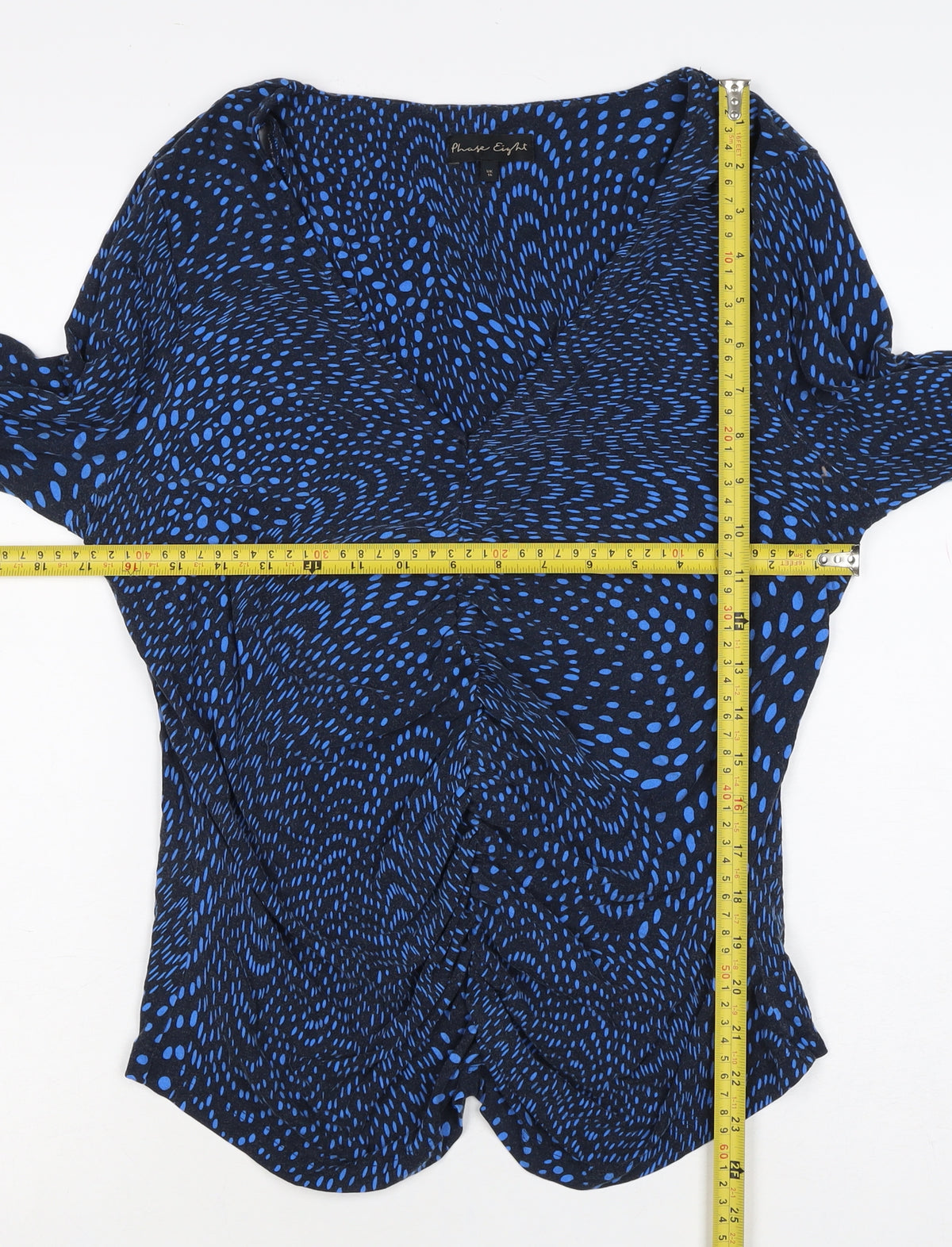 Phase Eight Women’s Blue Geometric Wrap Ruffle Blouse UK 16