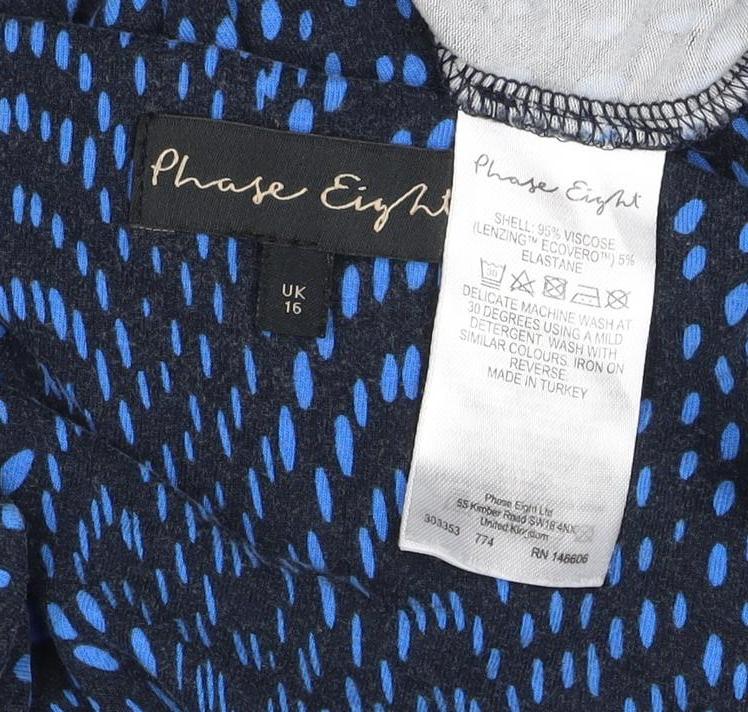 Phase Eight Women’s Blue Geometric Wrap Ruffle Blouse UK 16