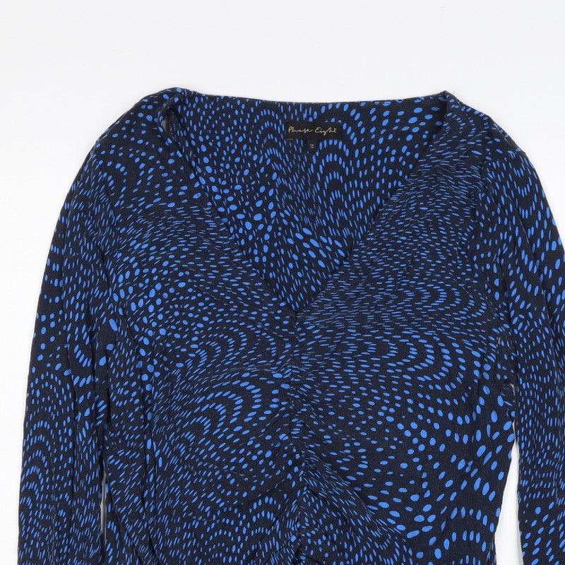 Phase Eight Women’s Blue Geometric Wrap Ruffle Blouse UK 16