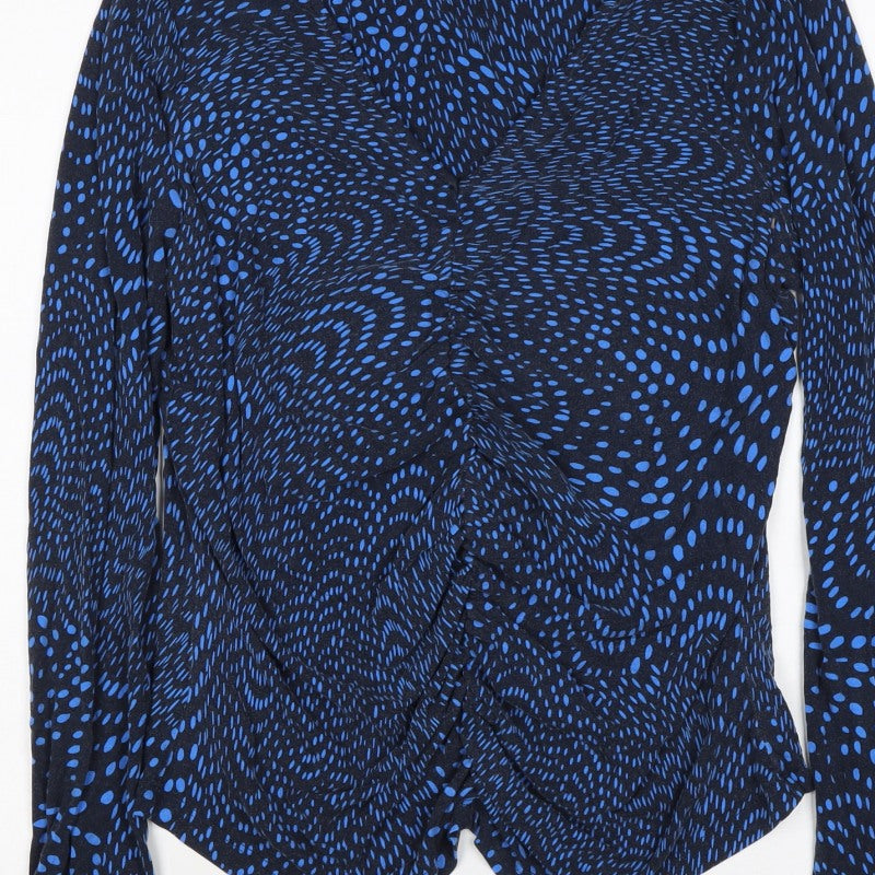 Phase Eight Women’s Blue Geometric Wrap Ruffle Blouse UK 16