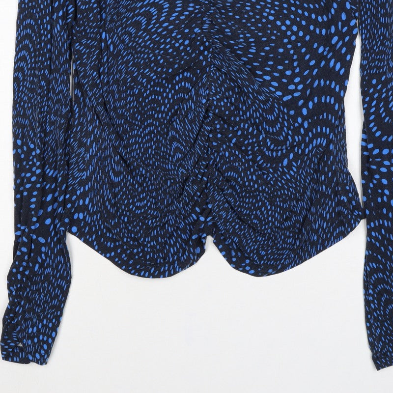 Phase Eight Women’s Blue Geometric Wrap Ruffle Blouse UK 16