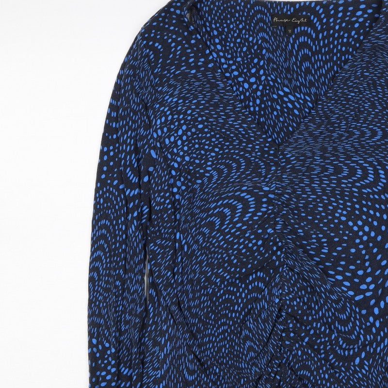 Phase Eight Women’s Blue Geometric Wrap Ruffle Blouse UK 16