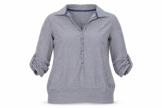 Next Women’s Blue Striped Tunic Blouse UK 10 Collared Roll Tab