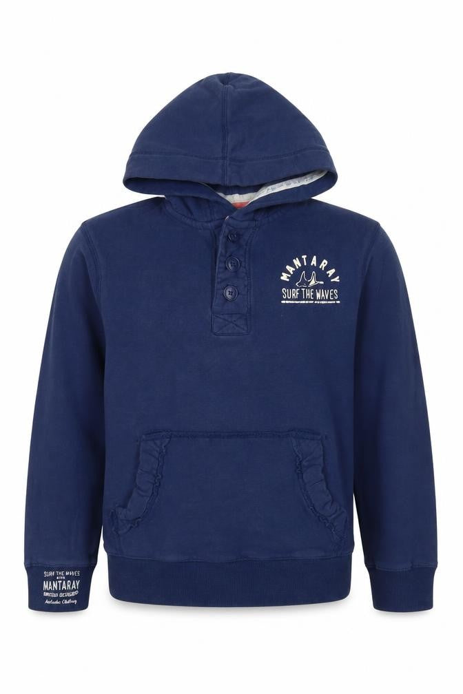 Mantaray Boys Blue 11-12 Years Pullover Hooded Henley Sweatshirt
