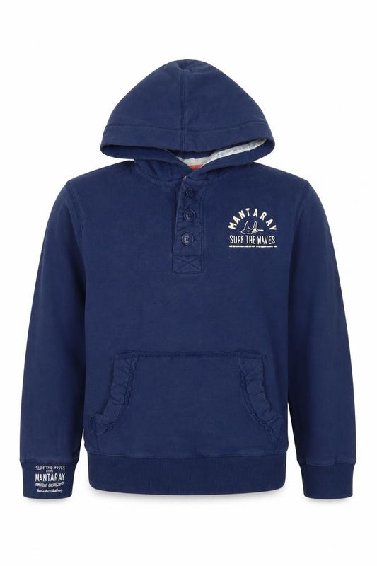 Mantaray Boys Blue 11-12 Years Pullover Hooded Henley Sweatshirt