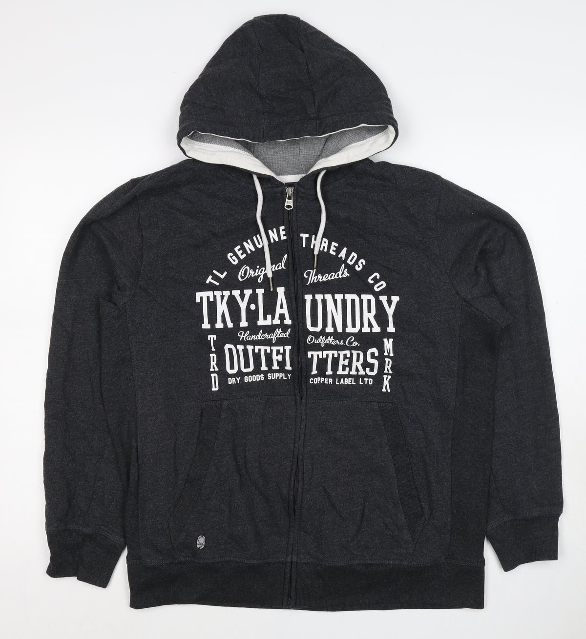 Tokyo Laundry Men’s Grey L Full Zip Graphic Logo Hoodie