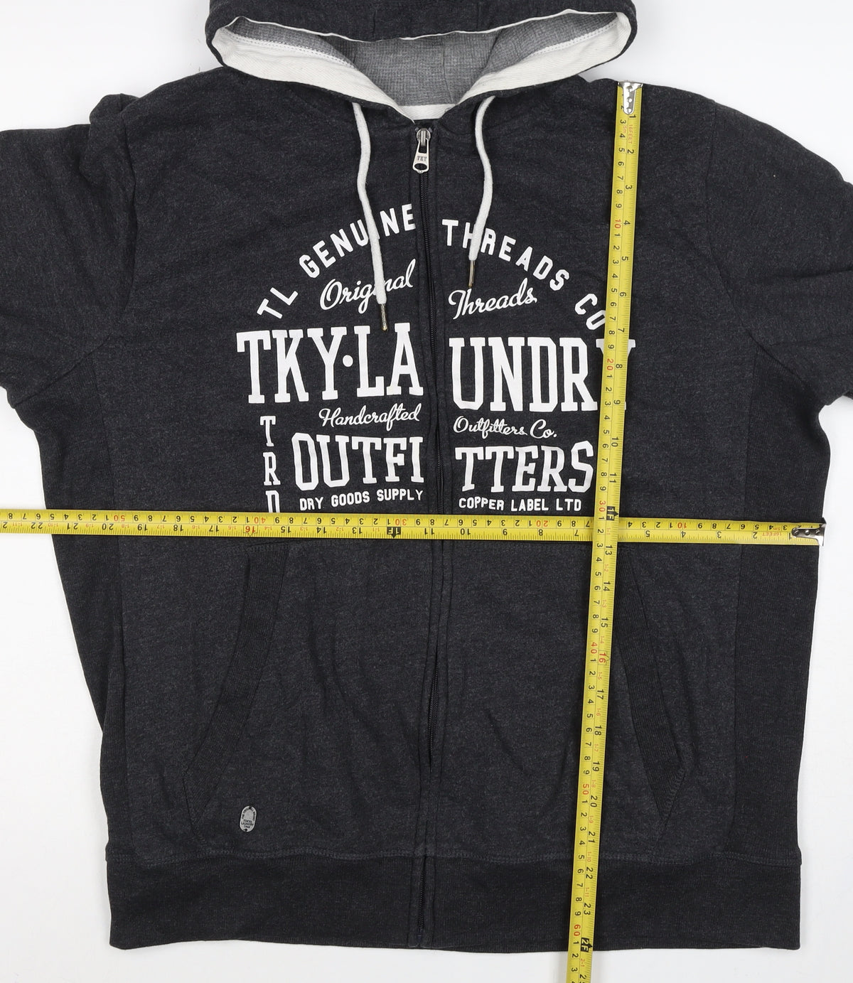Tokyo Laundry Men’s Grey L Full Zip Graphic Logo Hoodie