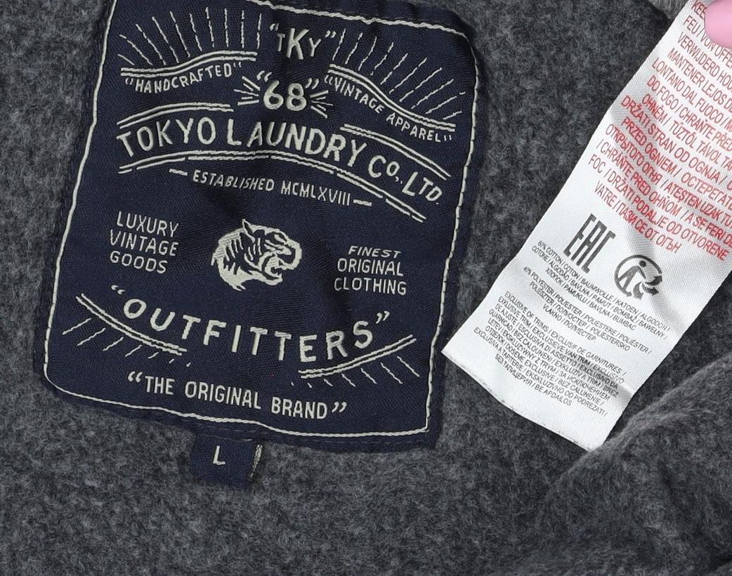 Tokyo Laundry Men’s Grey L Full Zip Graphic Logo Hoodie