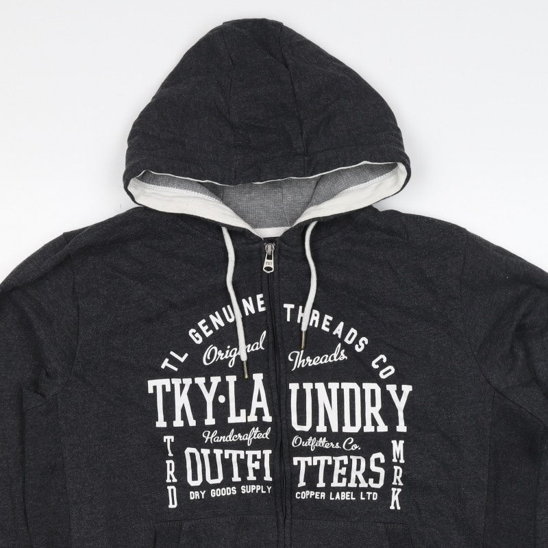 Tokyo Laundry Men’s Grey L Full Zip Graphic Logo Hoodie