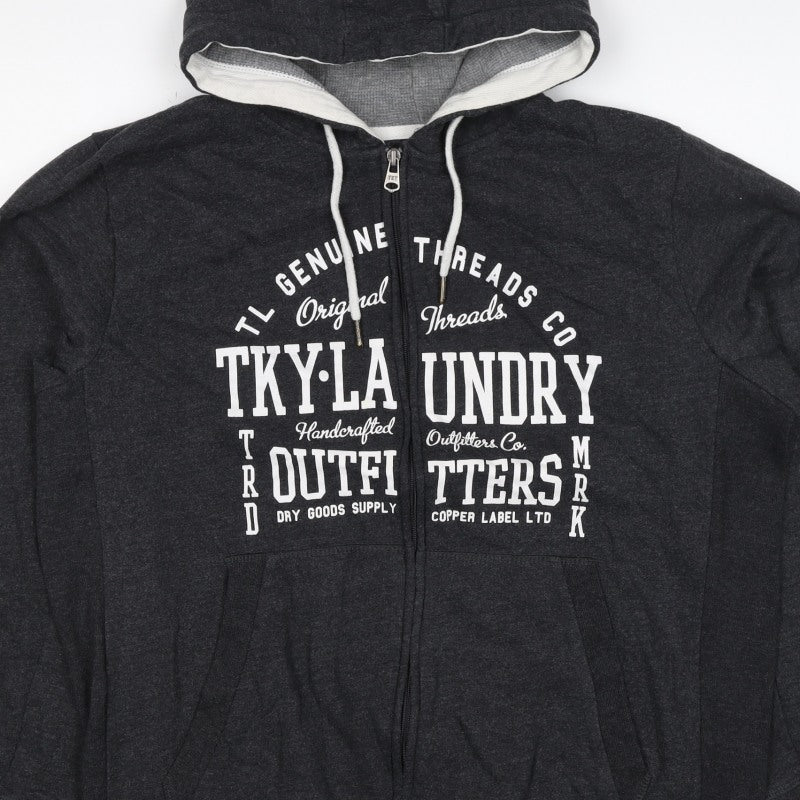 Tokyo Laundry Men’s Grey L Full Zip Graphic Logo Hoodie