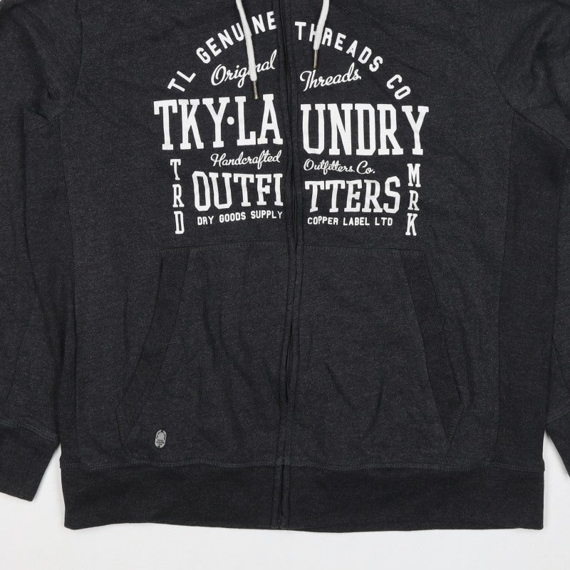 Tokyo Laundry Men’s Grey L Full Zip Graphic Logo Hoodie