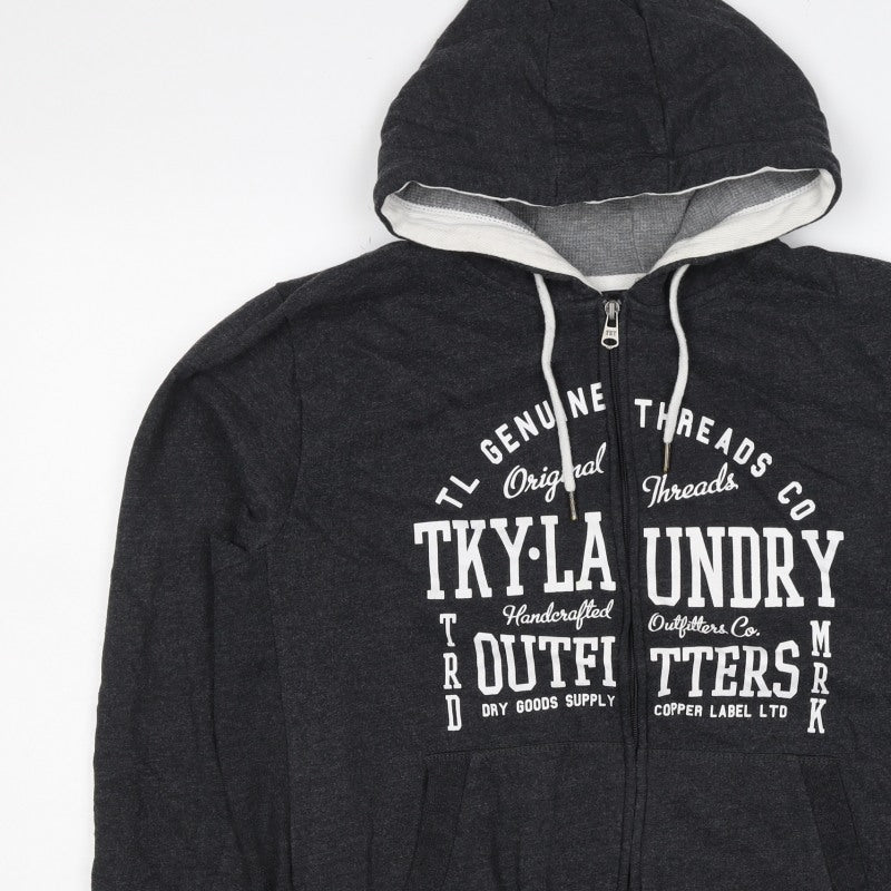 Tokyo Laundry Men’s Grey L Full Zip Graphic Logo Hoodie