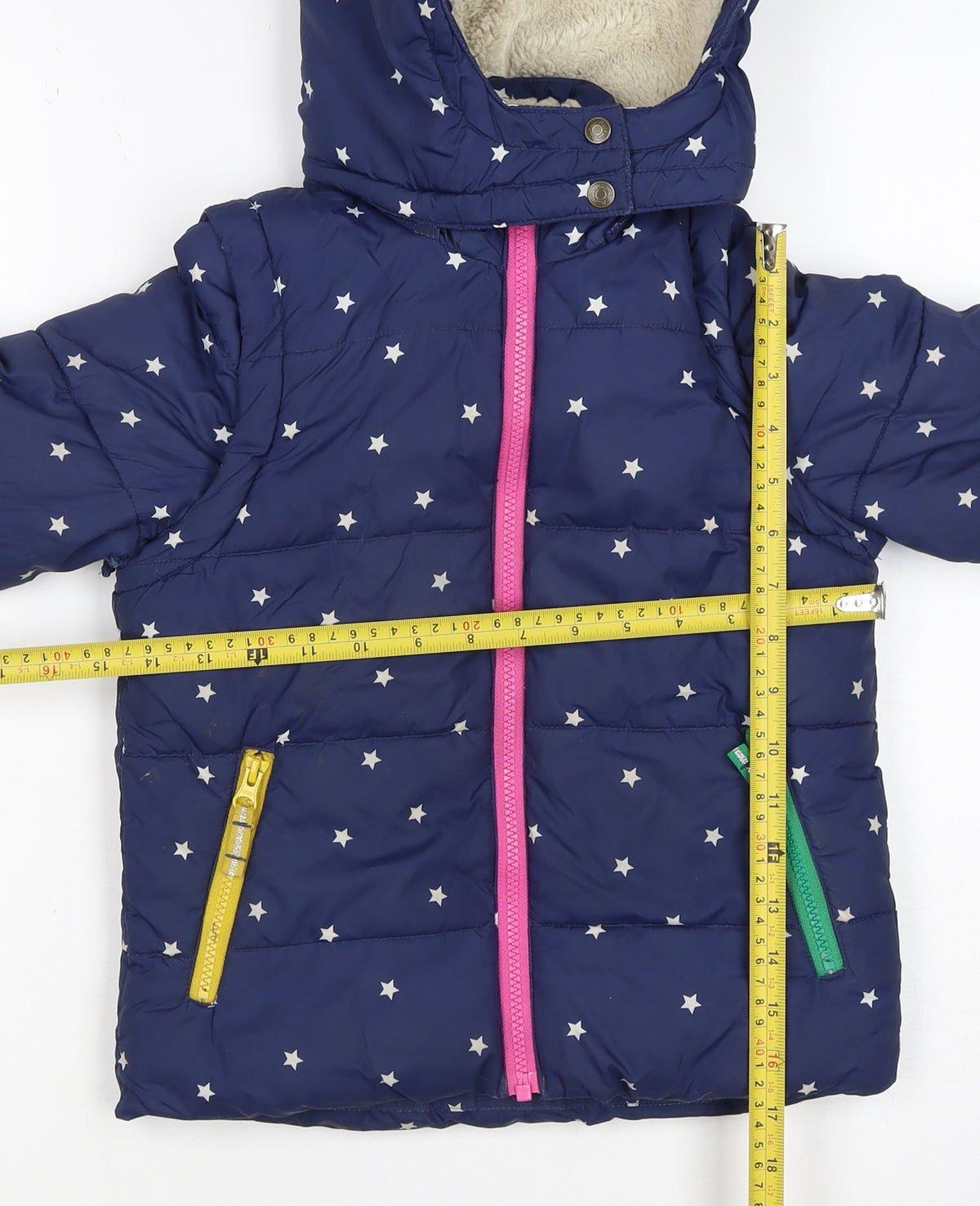 Mini Boden Girls Blue Star Puffer Jacket 5-6 Years Hooded Lined