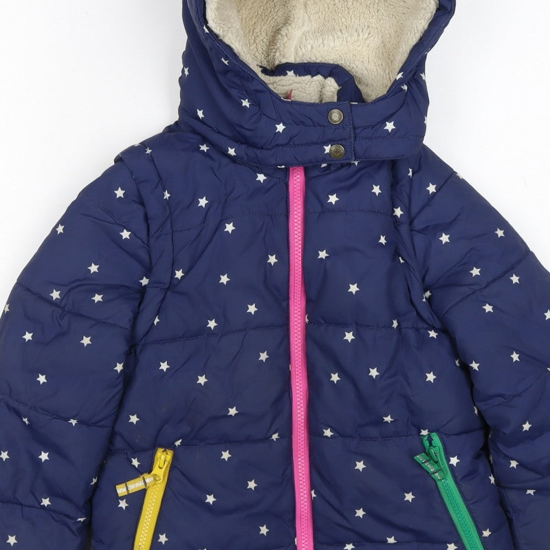 Mini Boden Girls Blue Star Puffer Jacket 5-6 Years Hooded Lined