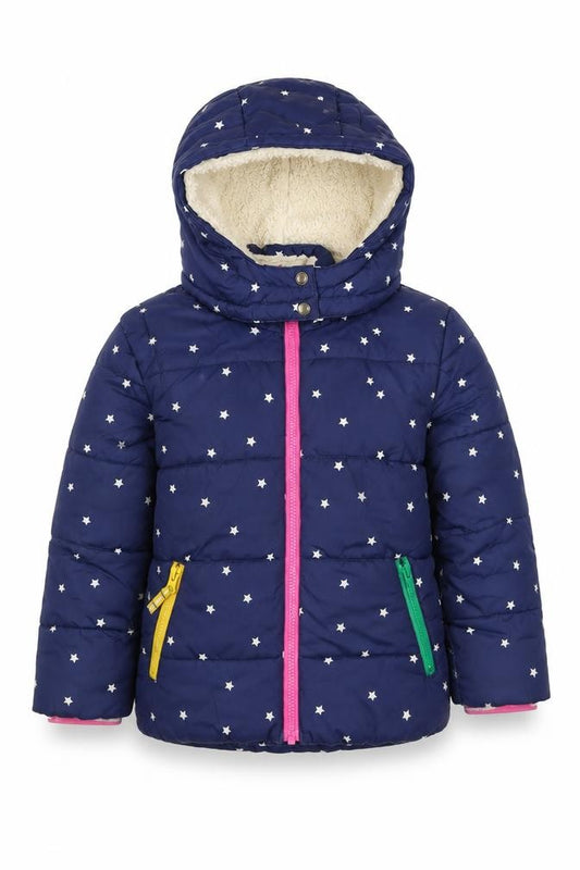 Mini Boden Girls Blue Star Puffer Jacket 5-6 Years Hooded Lined