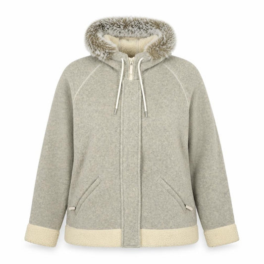Marks & Spencer Women Grey UK 16 Hooded Faux Fur Trim Fleece Jacket