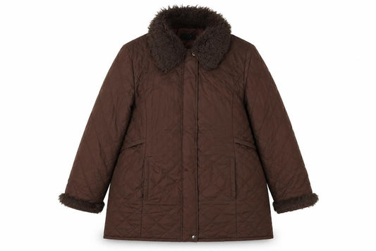 Marks & Spencer Women Brown Size 16 Quilted Faux Fur Trim Padded Coat