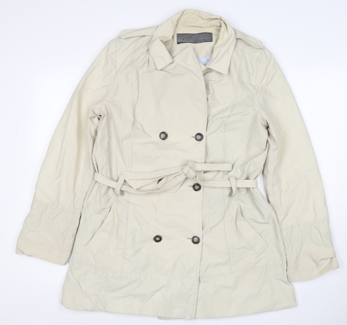 Zara Basic Women Beige UK 12 Belted Trench Coat Mid-Length