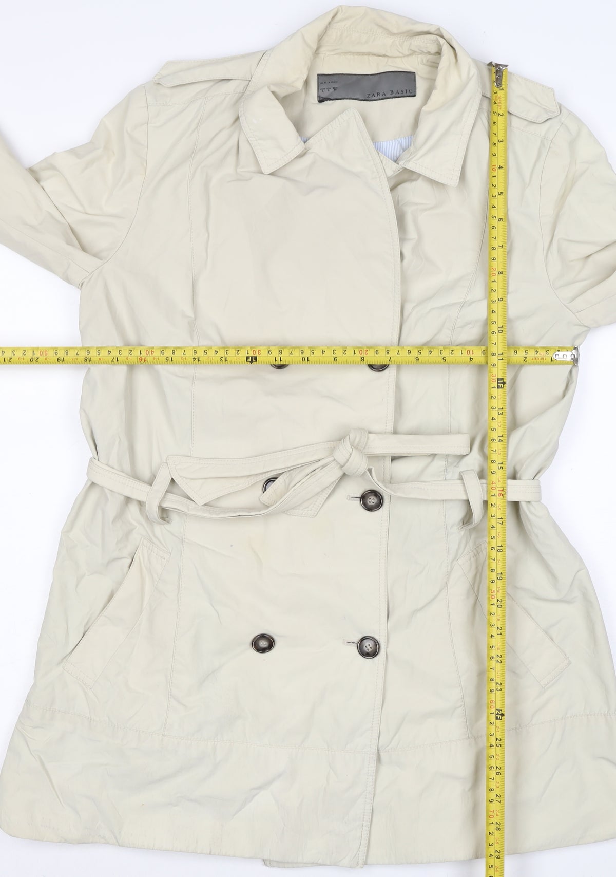 Zara Basic Women Beige UK 12 Belted Trench Coat Mid-Length