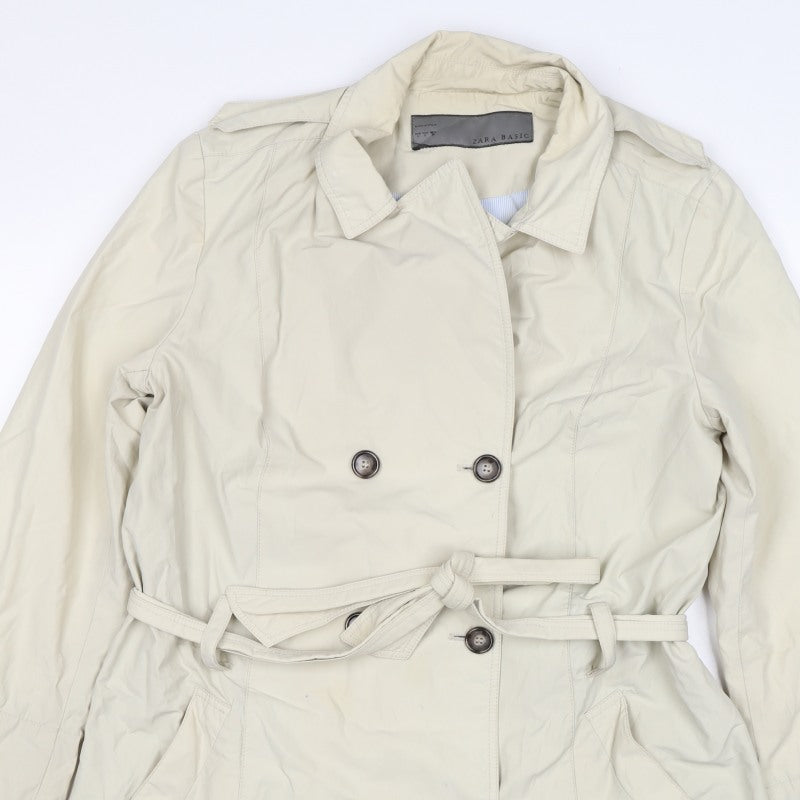 Zara Basic Women Beige UK 12 Belted Trench Coat Mid-Length