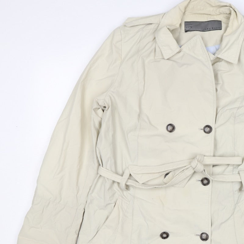 Zara Basic Women Beige UK 12 Belted Trench Coat Mid-Length