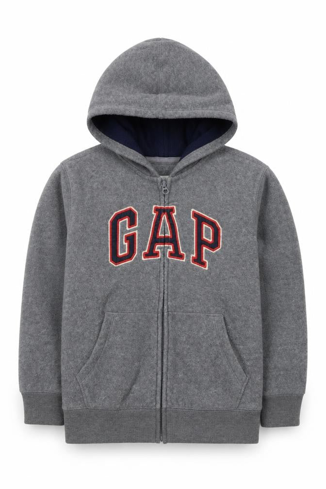 Gap Boys Grey Logo Hooded Fleece Zip Jacket 8-9 Years