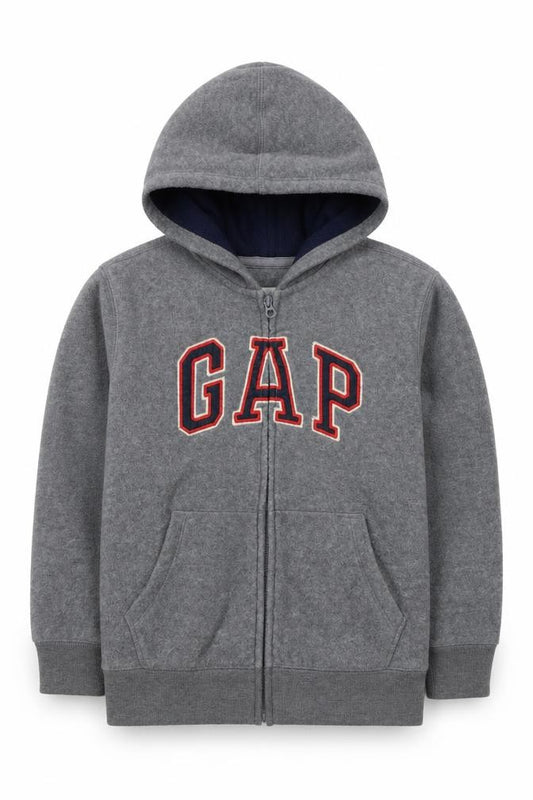 Gap Boys Grey Logo Hooded Fleece Zip Jacket 8-9 Years