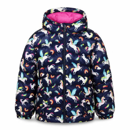 Mountain Warehouse Girls 5-6 Years Navy Unicorn Rainbow Puffer Jacket
