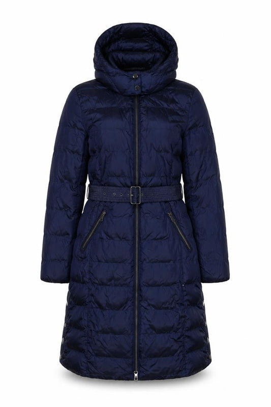 Per Una Women’s Navy UK 12 Long Hooded Belted Down Puffer Coat