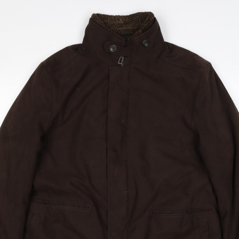Marks & Spencer Men's Brown M Parka Coat Sherpa Collar Lined