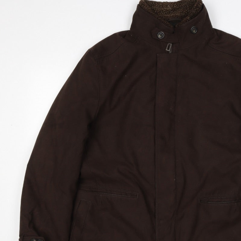 Marks & Spencer Men's Brown M Parka Coat Sherpa Collar Lined
