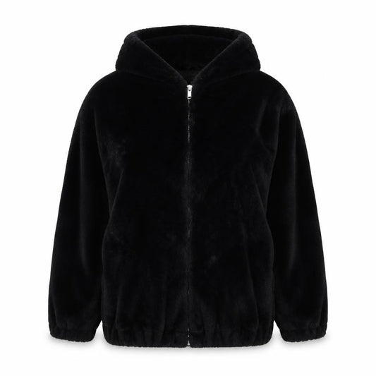 New Look Tall Women’s Black Faux Fur Hooded Zip Jacket UK 12