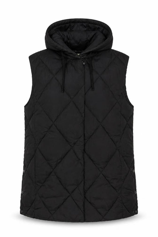 Primark Women Black L Hooded Quilted Padded Long Puffer Poncho