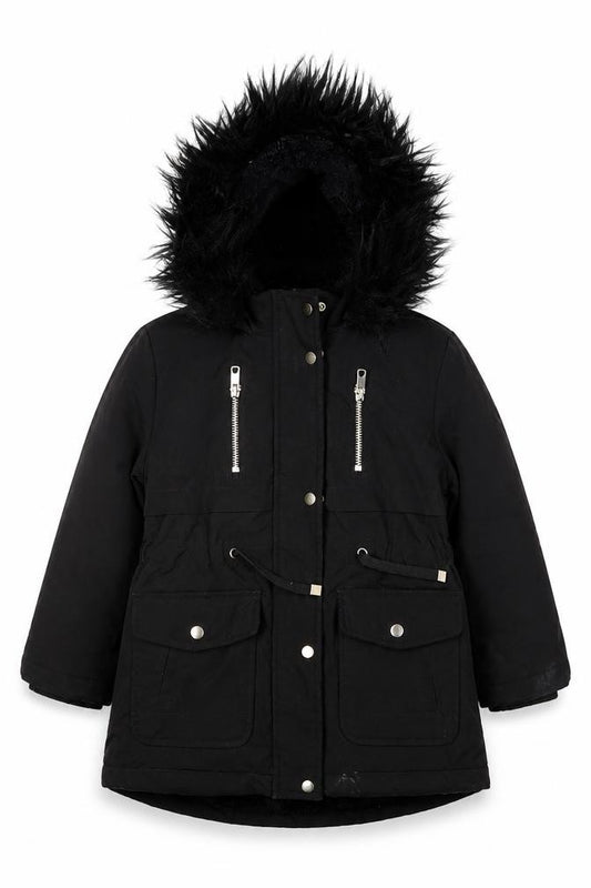 Nutmeg Girls Black 3-4 Years Parka Coat Faux Fur Hood Padded