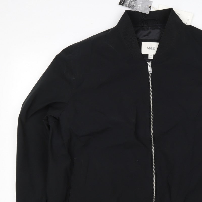 Marks and Spencer Men Black 2XL Bomber Jacket Water Resistant