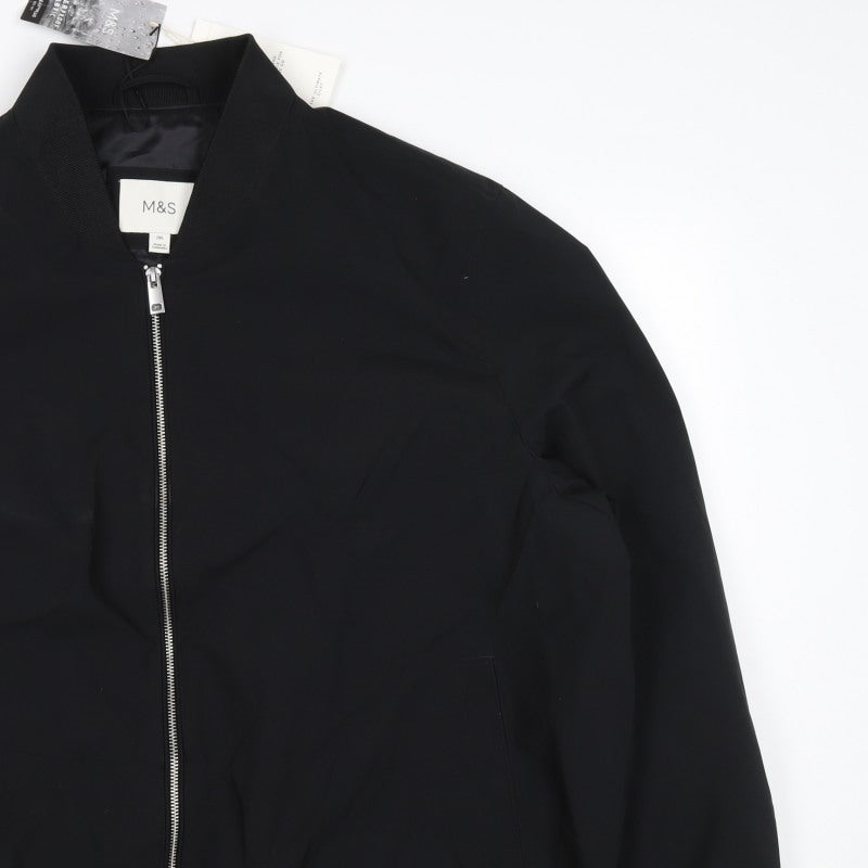 Marks and Spencer Men Black 2XL Bomber Jacket Water Resistant