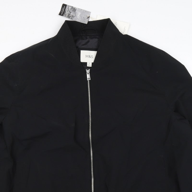 Marks and Spencer Men Black 2XL Bomber Jacket Water Resistant