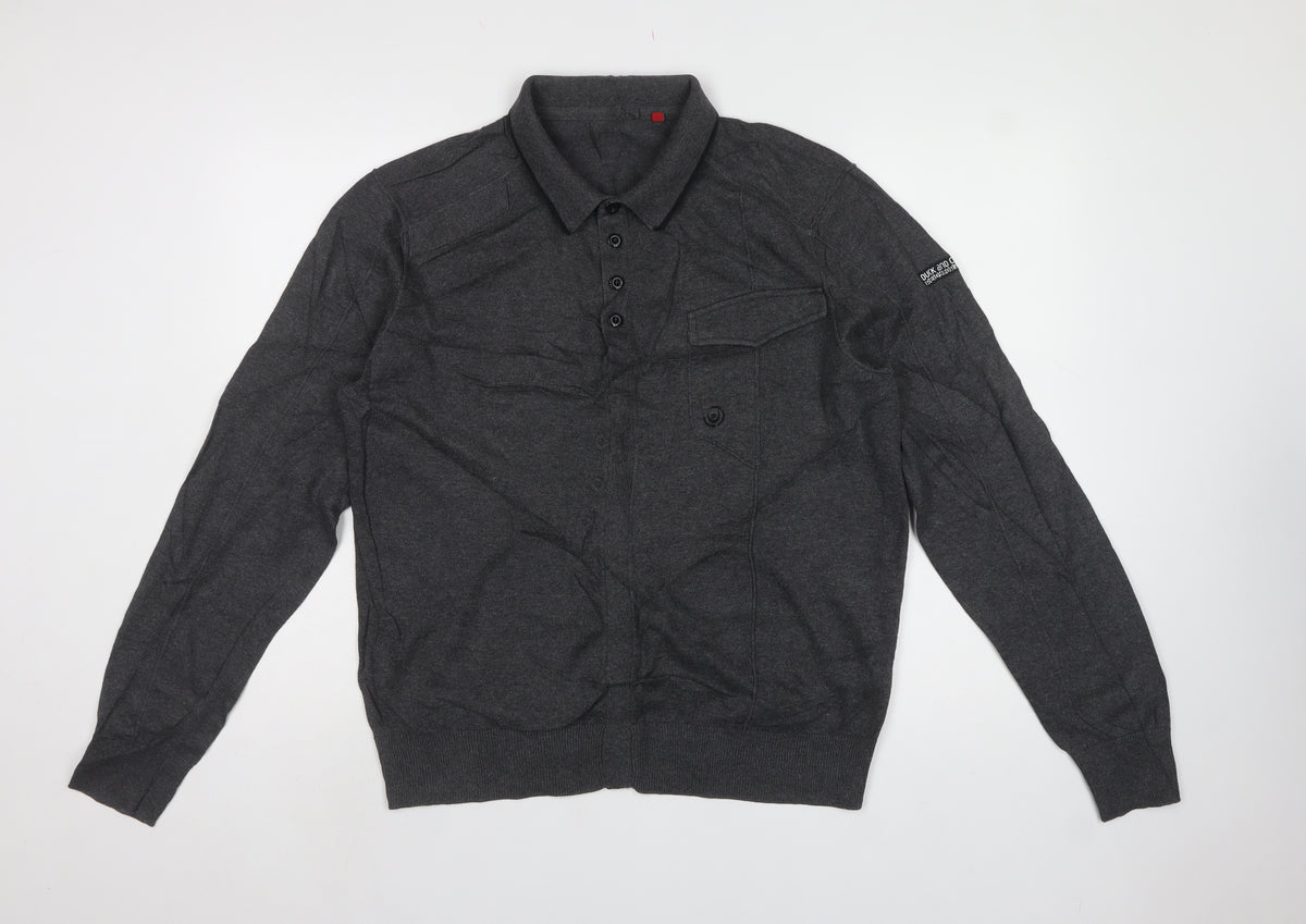 Duck and Cover Mens Grey L Collared Button Henley Knit Jumper