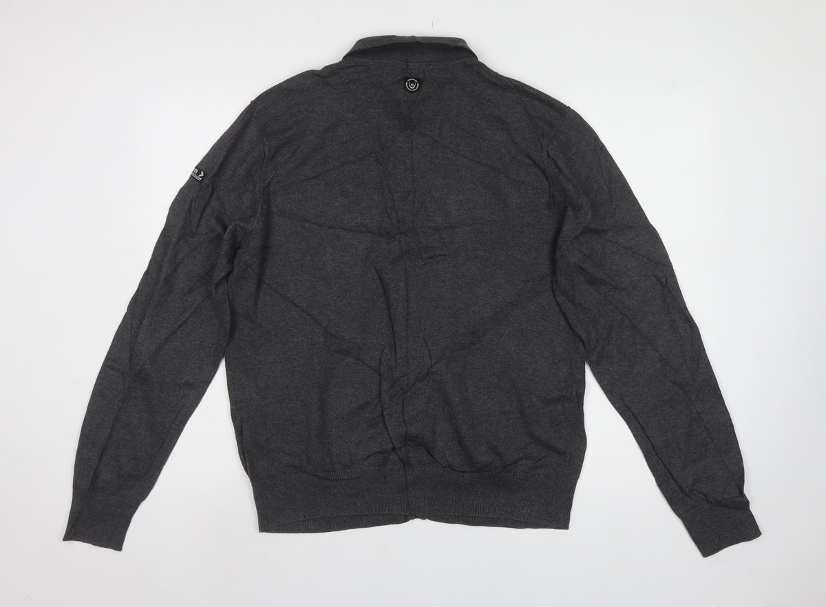 Duck and Cover Mens Grey L Collared Button Henley Knit Jumper