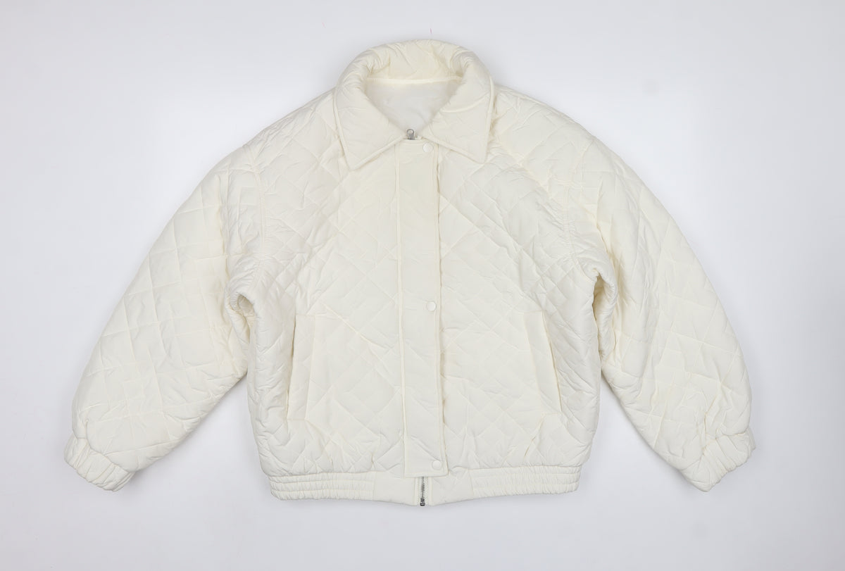 Dazy Women Ivory M Quilted Puffer Jacket Collared Zip Pockets